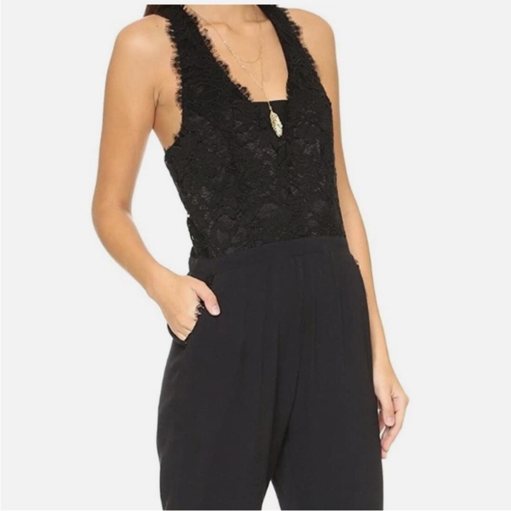 Ella Moss Black Lace Racerback Jumpsuit Straight Leg Size S